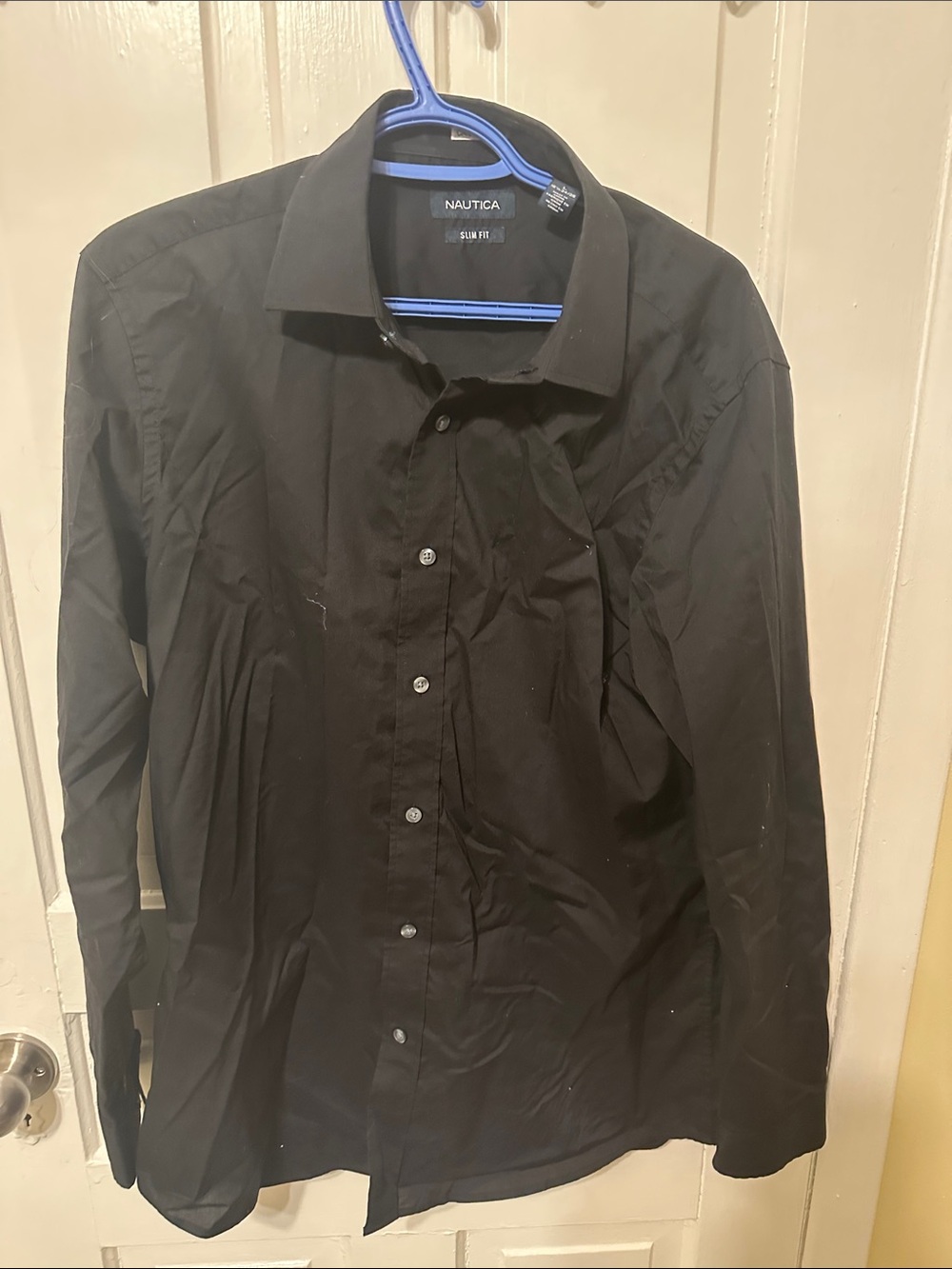 Nautica Men's Black Long-Sleeve Button-Up Dress Shirt